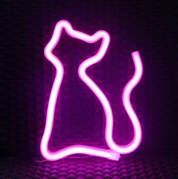 Red Pink Kitty Neon Light Sign LED Cat Shape Wall Lamp Girl Decor Gift USB / AAs - Picture 5 of 5